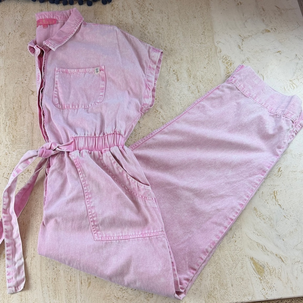 Simply Southern pink "Denim" Jumpsuit women’s size large - Picture 13 of 16